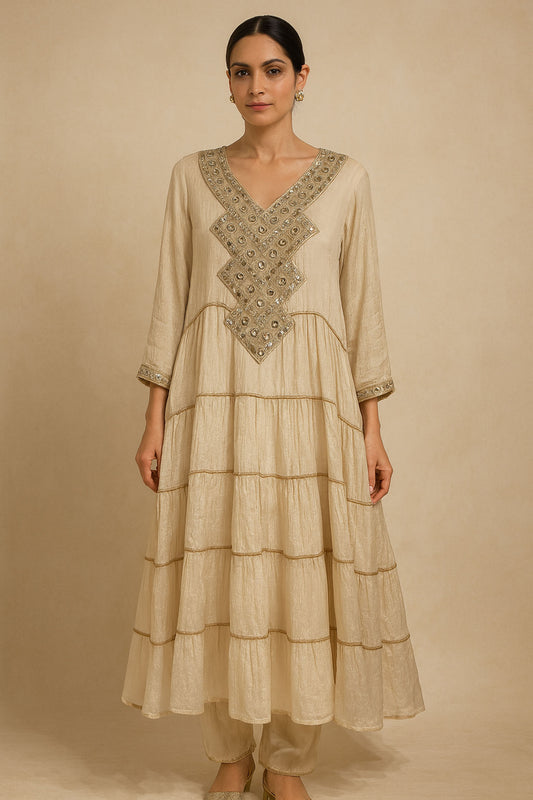 Ivory Tiered Kurta Set