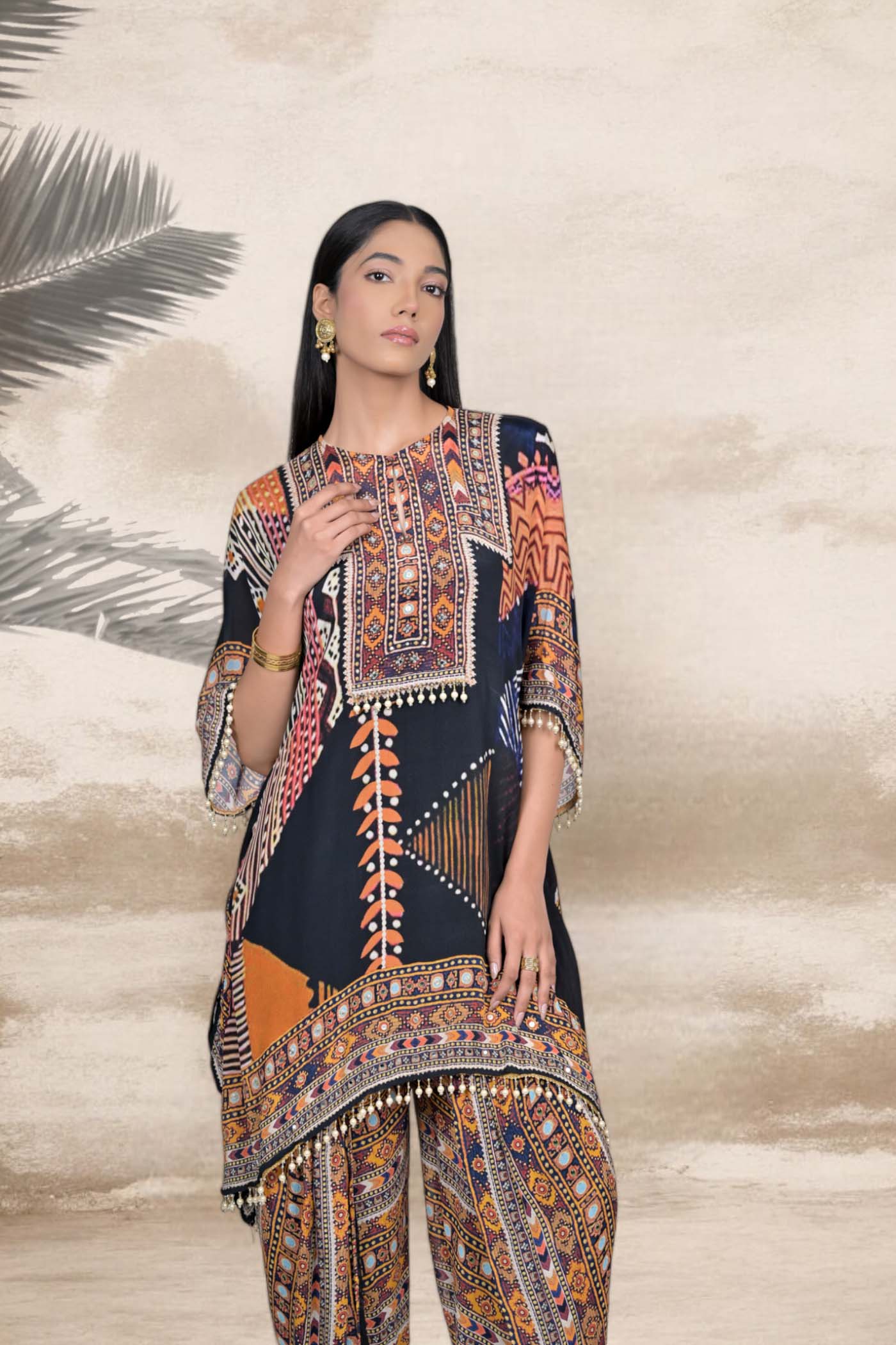 Boho-Chic Patchwork Tunic and Dhoti Set