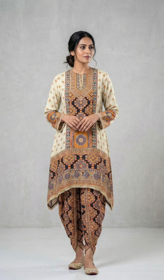 Ivory & Rust Printed Kurta Set