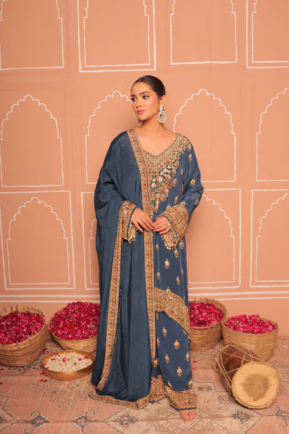 Blue Crepe Digital Print Kurta Set