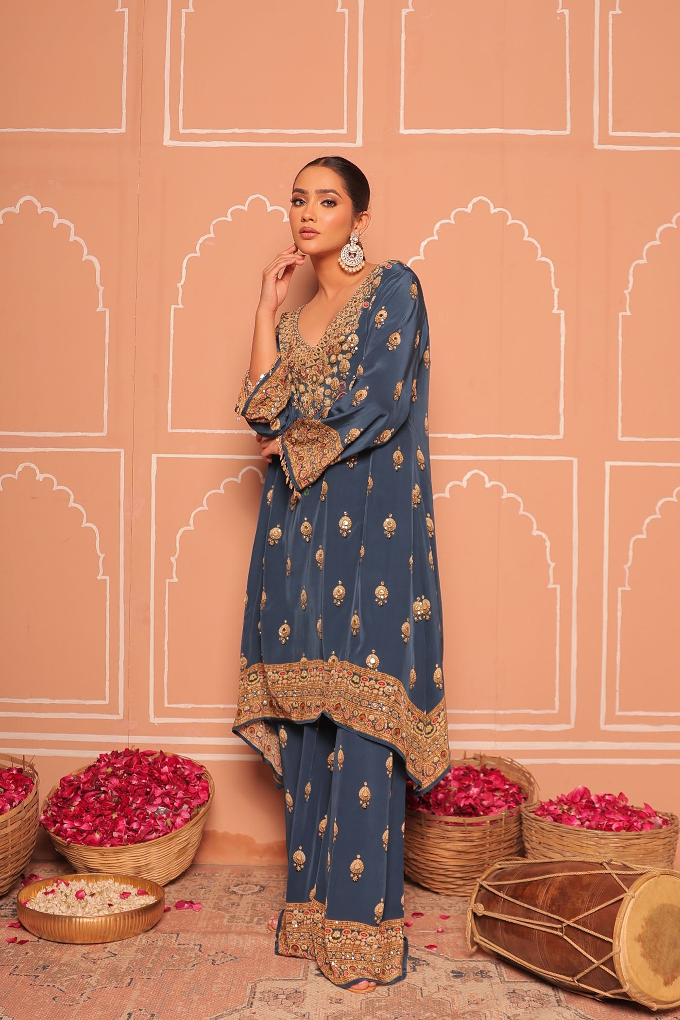 Blue Crepe Digital Print Kurta Set