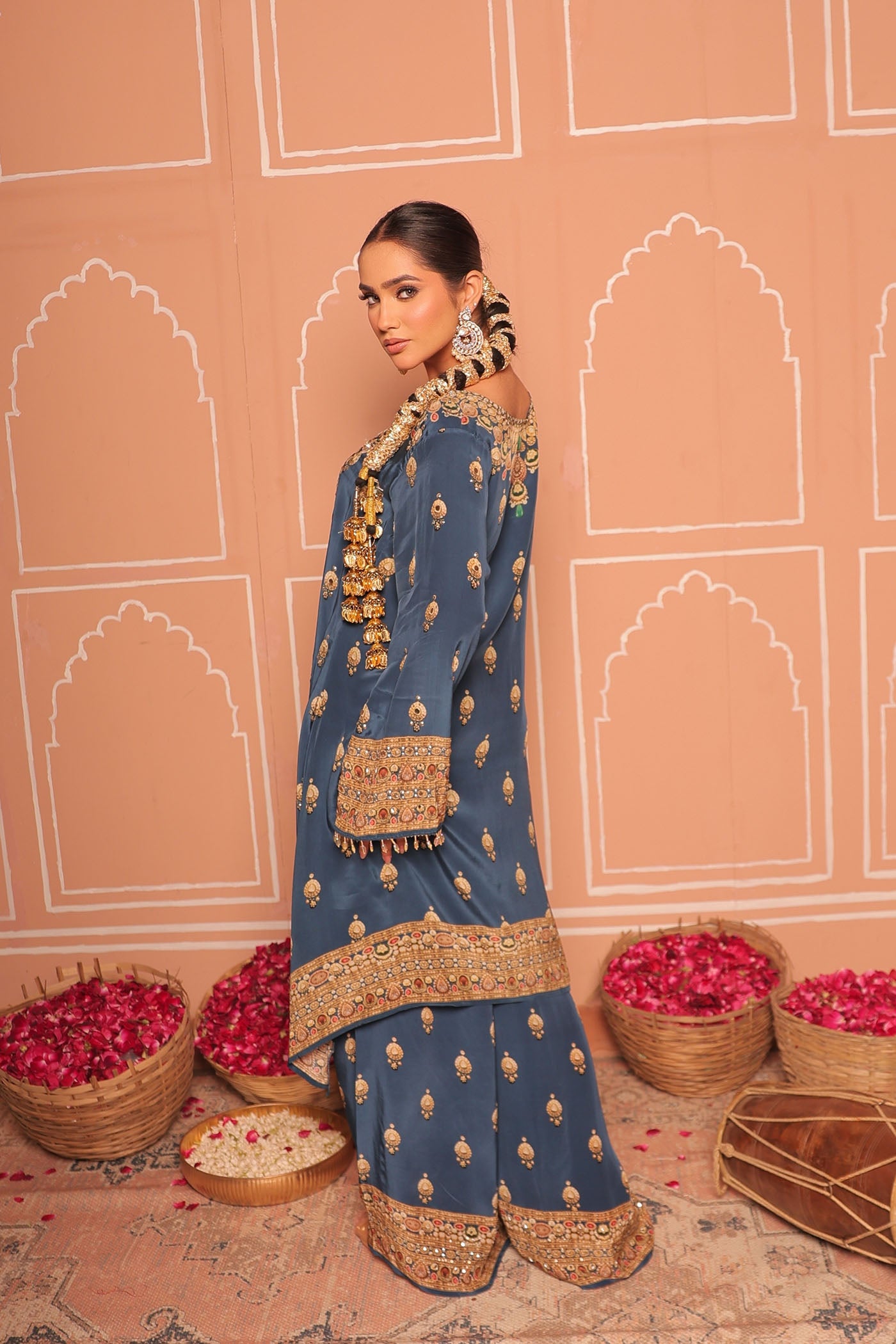 Blue Crepe Digital Print Kurta Set