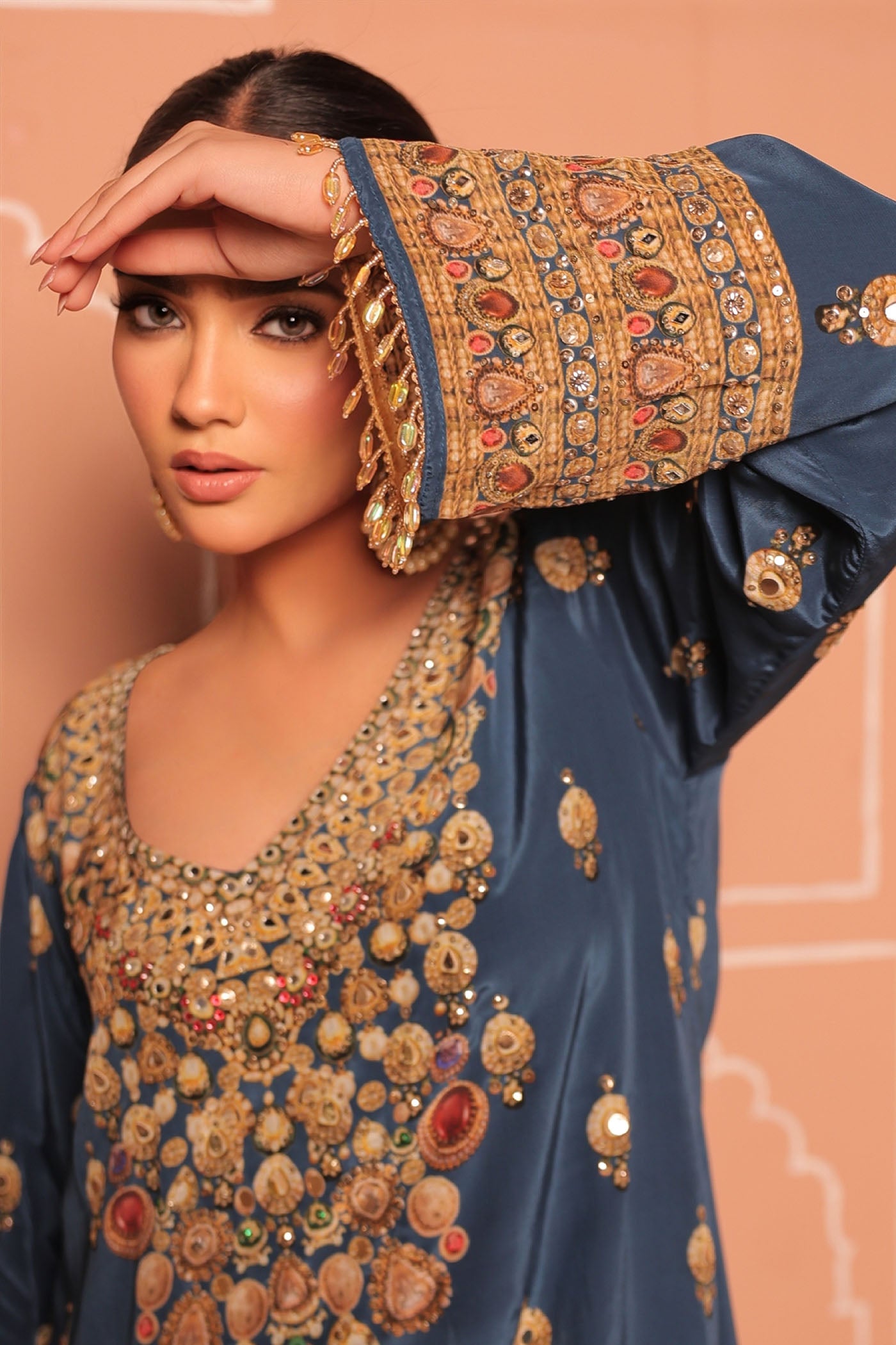 Blue Crepe Digital Print Kurta Set