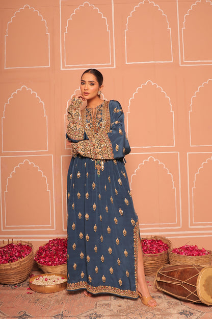 Midnight Blue Crepe Kaftan SET