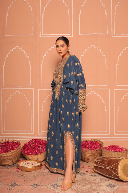 Midnight Blue Crepe Kaftan SET