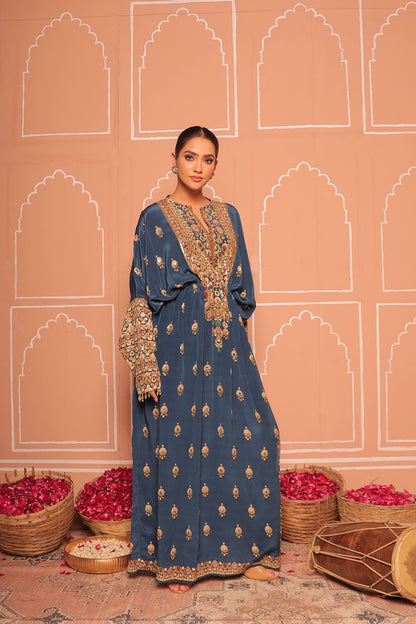 Midnight Blue Crepe Kaftan SET