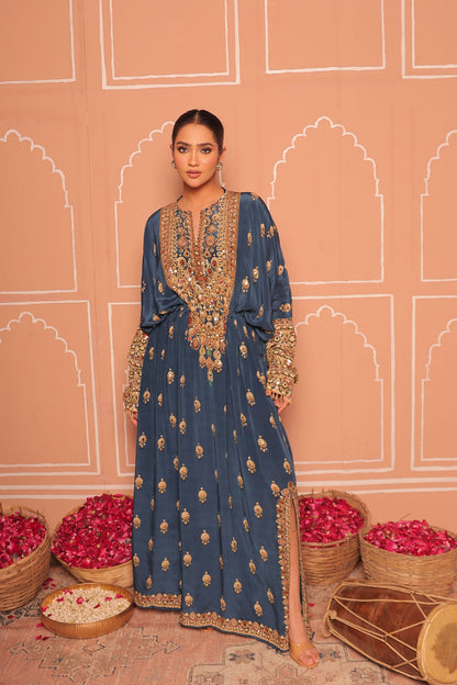 Midnight Blue Crepe Kaftan SET