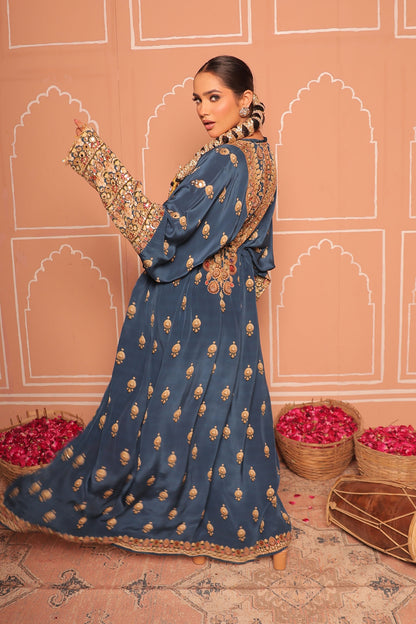 Midnight Blue Crepe Kaftan SET
