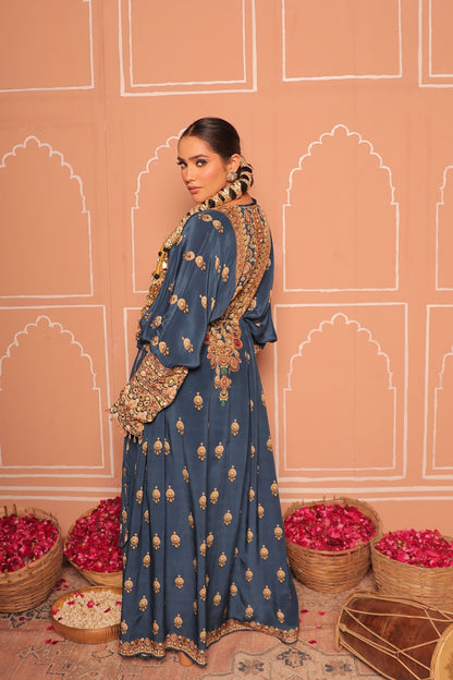 Midnight Blue Crepe Kaftan SET