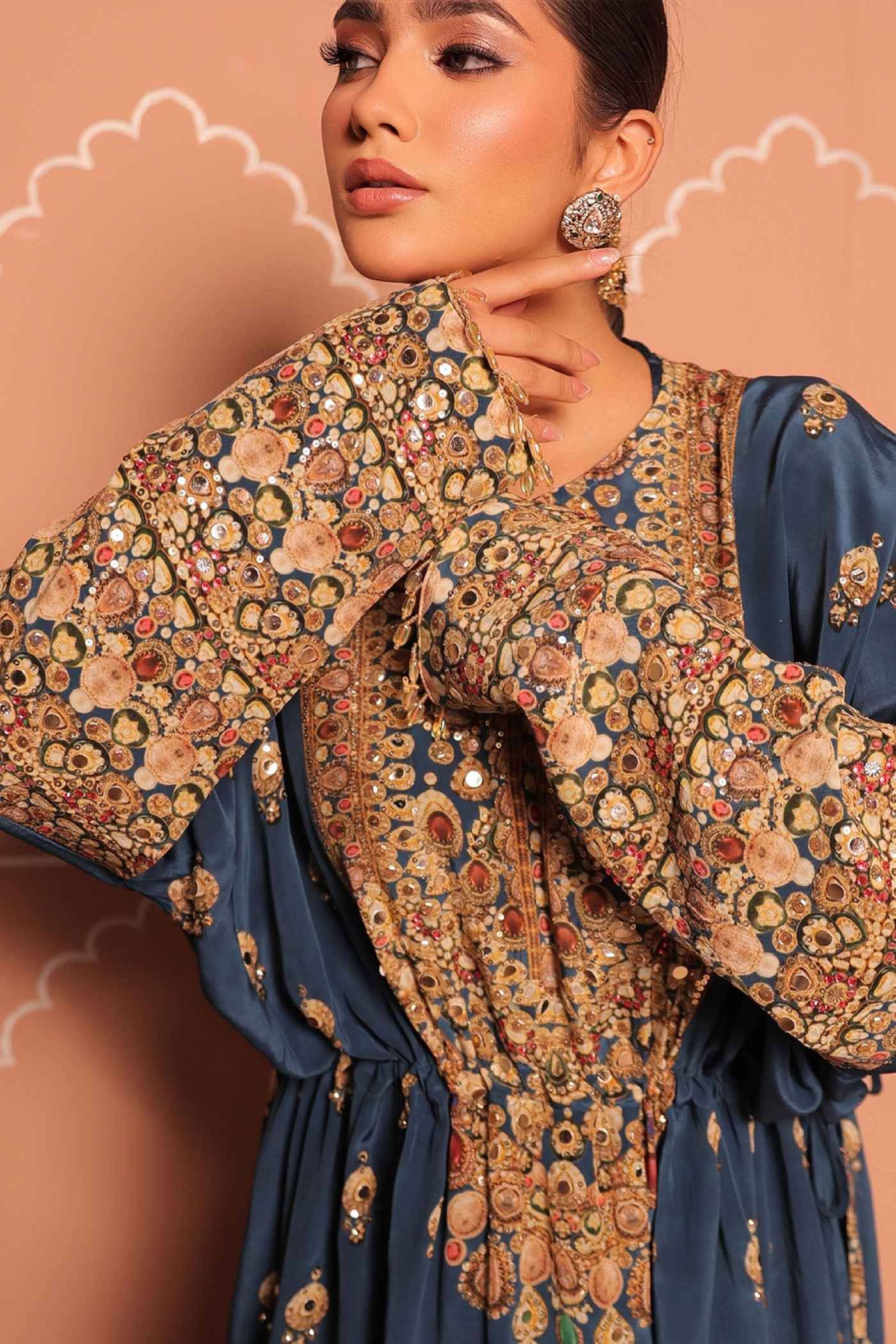 Midnight Blue Crepe Kaftan SET