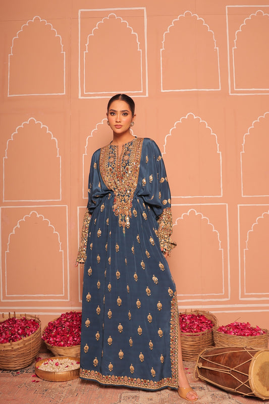 Midnight Blue Crepe Kaftan SET