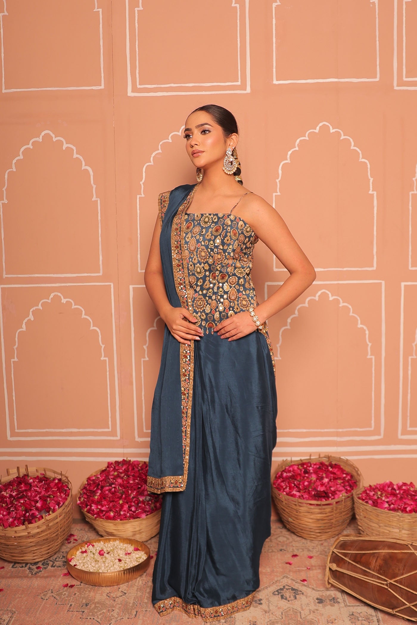 Navy Blue Drape Saree