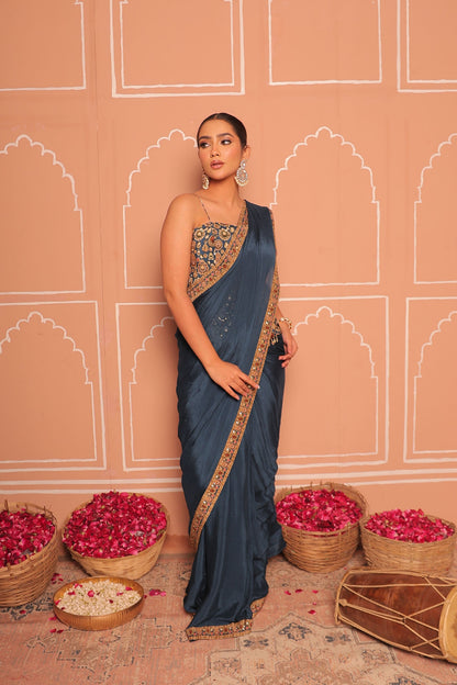 Navy Blue Drape Saree