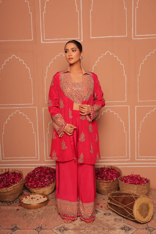 Zariya Hand-Embroidered Jacket Kurta Set