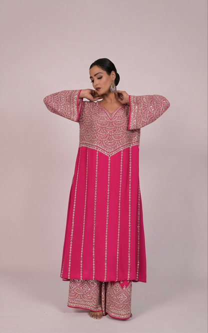 Royal Amethyst Embellished Kurta Set -  Pink