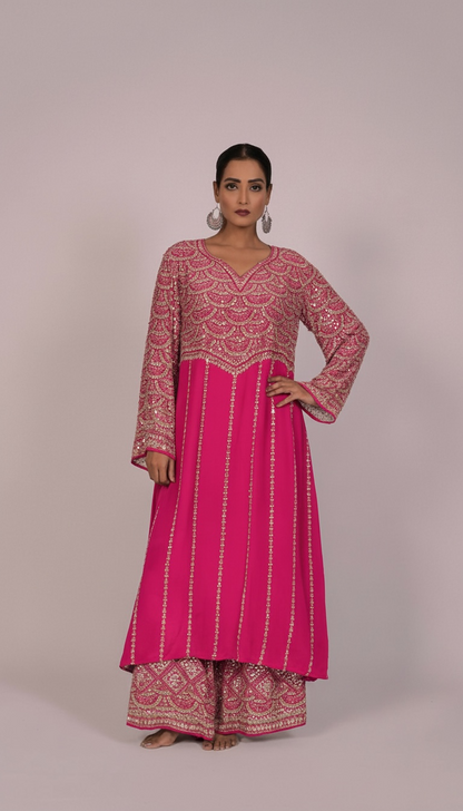 Royal Amethyst Embellished Kurta Set -  Pink