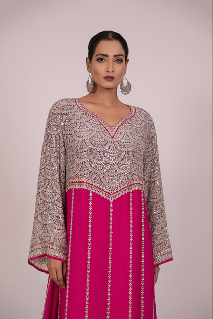 Royal Amethyst Embellished Kurta Set -  Pink