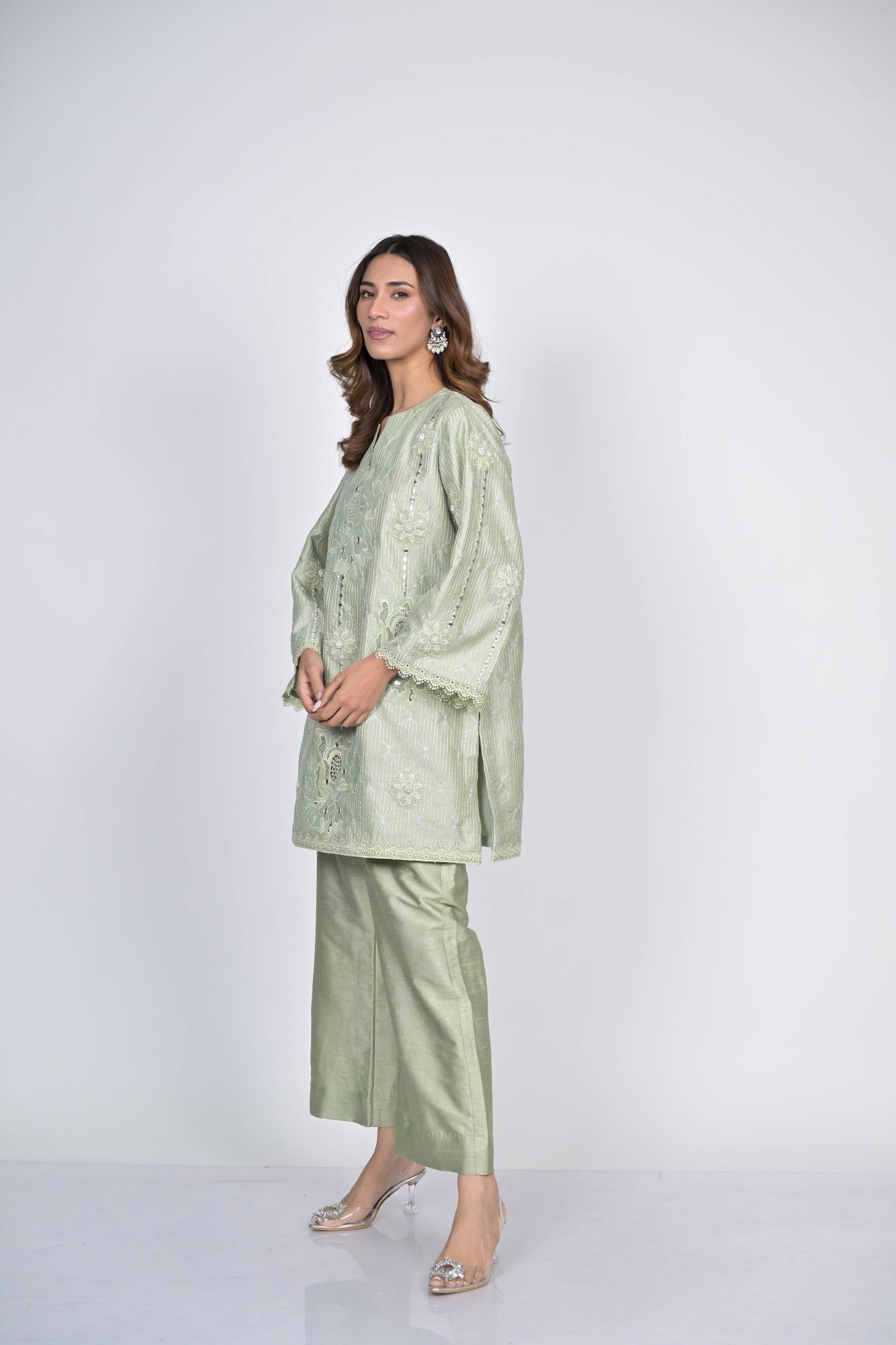 Sage Green Embroidered Kurta and Pants Set