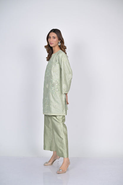Sage Green Embroidered Kurta and Pants Set