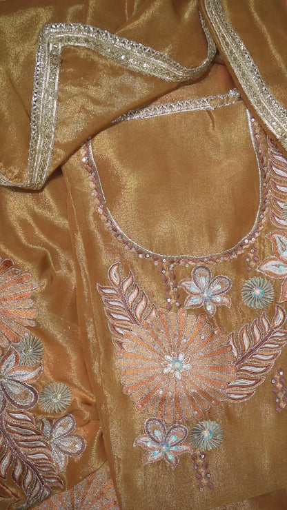 Amber Bloom Feather Tissue Kurta Set