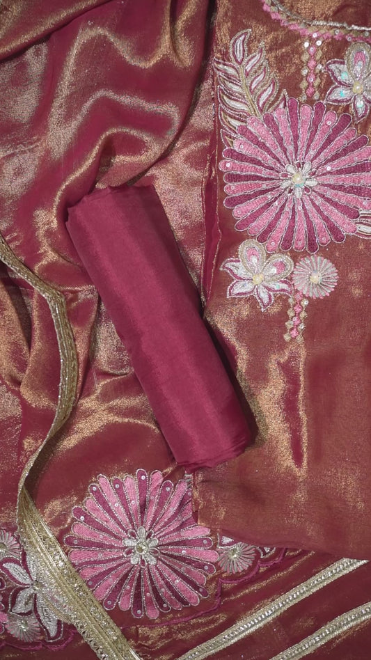 Gulbahaar Ruby Feather Tissue Kurta Set