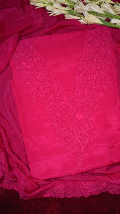 Rani Pink Banarasi Organza Suit Set