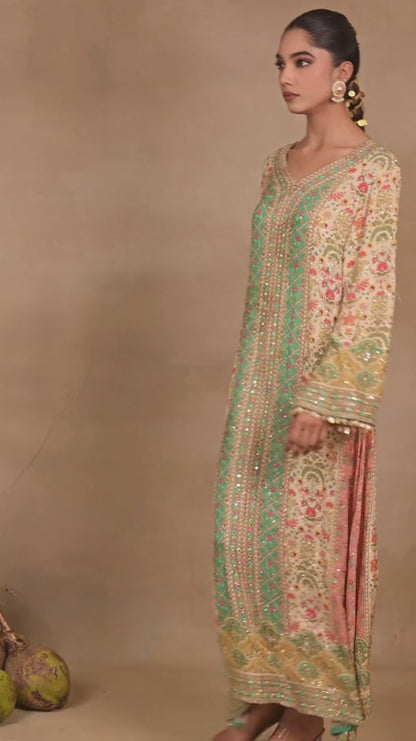 Meher Aqua Floral Long Kurta Set