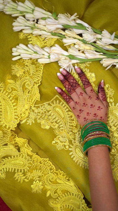 Mustard Yellow Pure Banaras Organza Suit Set