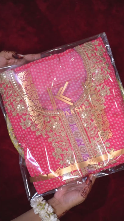 Pink & Purple Bandhani Chinon Suit Set