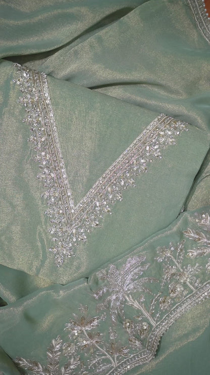 Emerald Feather Tissue Dori Embroidered Kurta Set