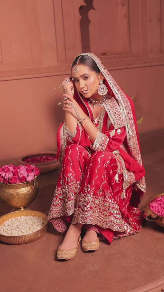 Crimson Embroidered Sharara Set