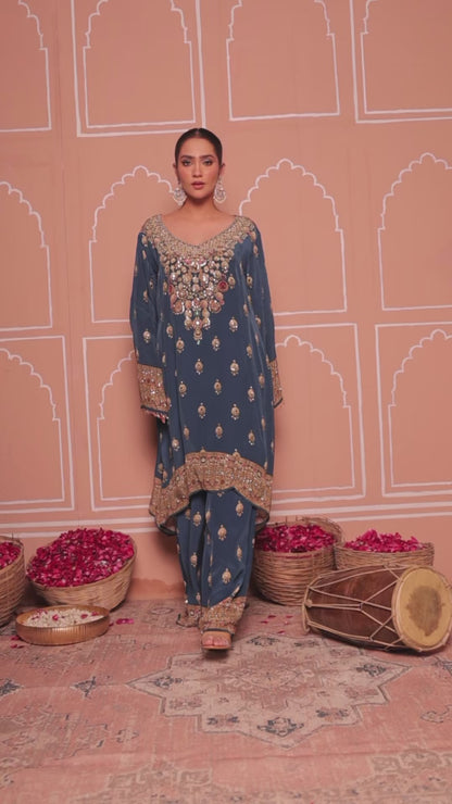 Blue Crepe Digital Print Kurta Set