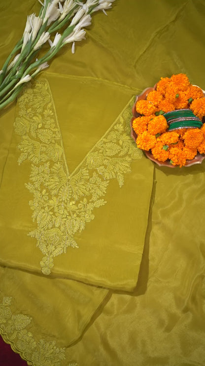 Mustard Yellow Banarasi Unstitched Suit Set