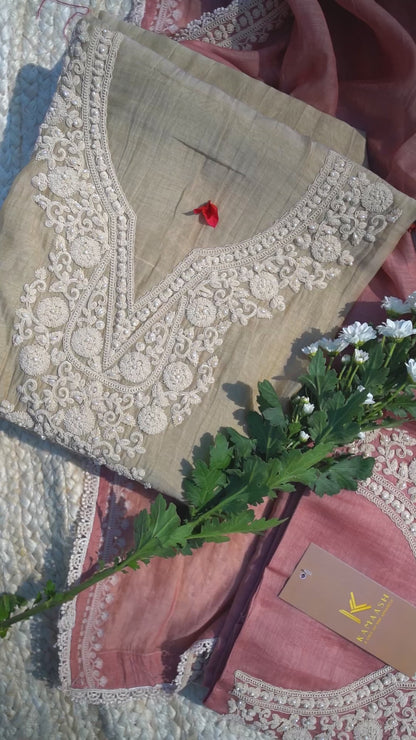 Gulbahaar Blush Mul Unstitched Kurta Set